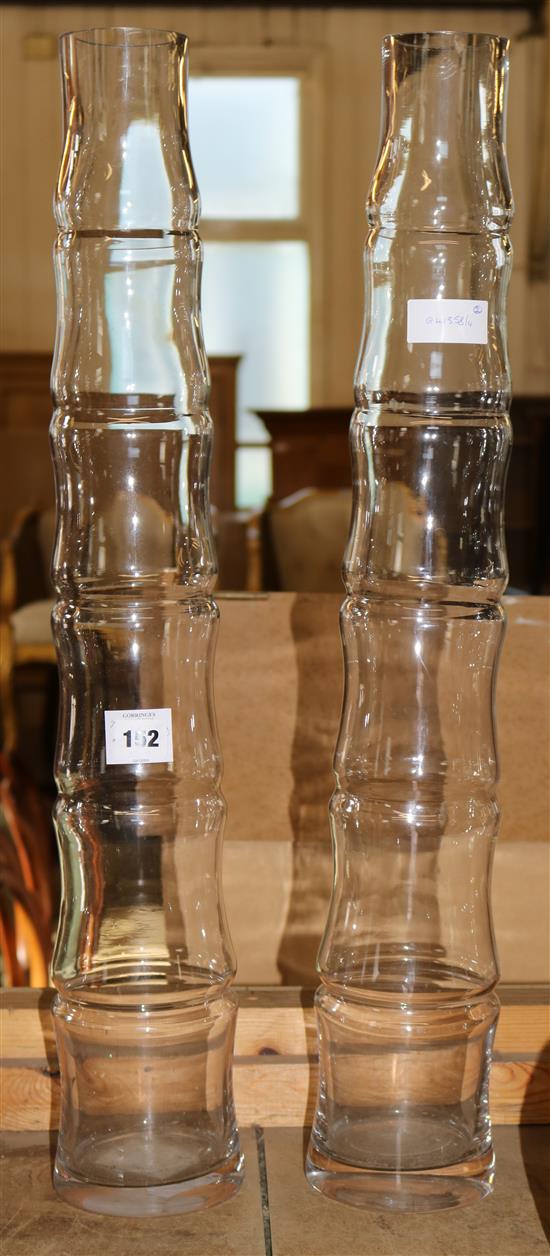 Pair tall studio glass bamboo form vases(-)